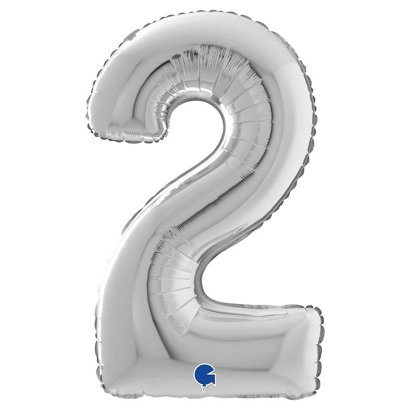 Palloncino Mylar 26'' (65cm) Numero 2 Silver (Argento) di Grabo Srl