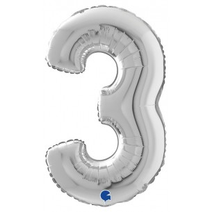 Palloncino Mylar 26'' (65cm) Numero 3 Silver (Argento) di Grabo Srl