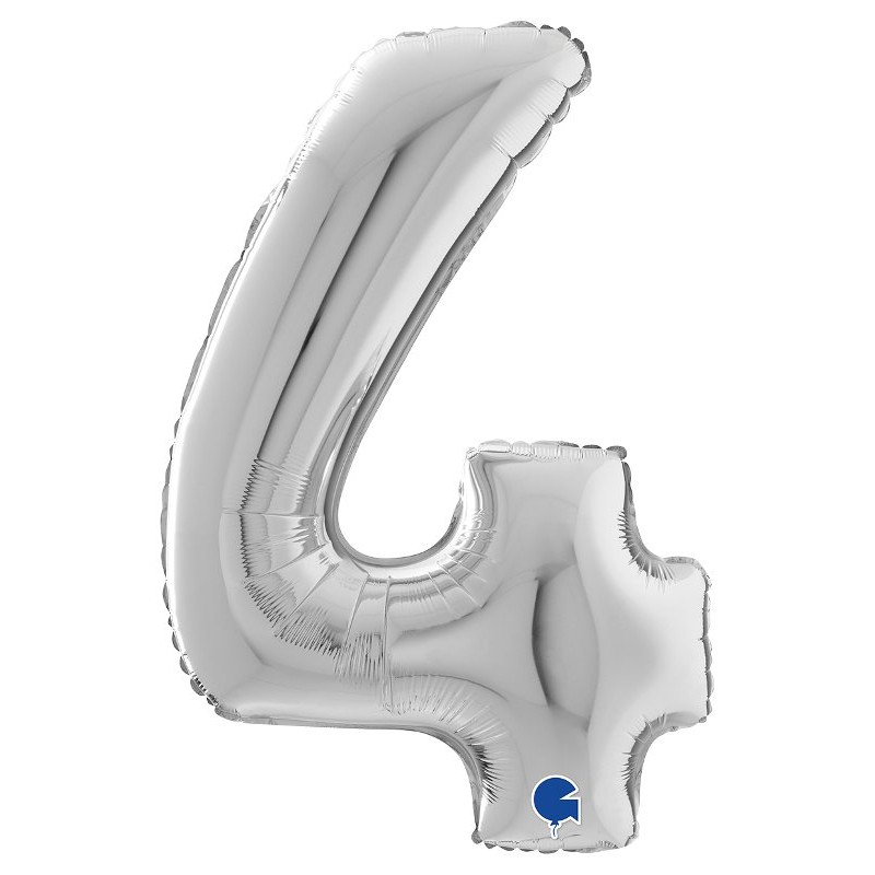 Palloncino Mylar 26'' (65cm) Numero 4 Silver (Argento) di Grabo Srl