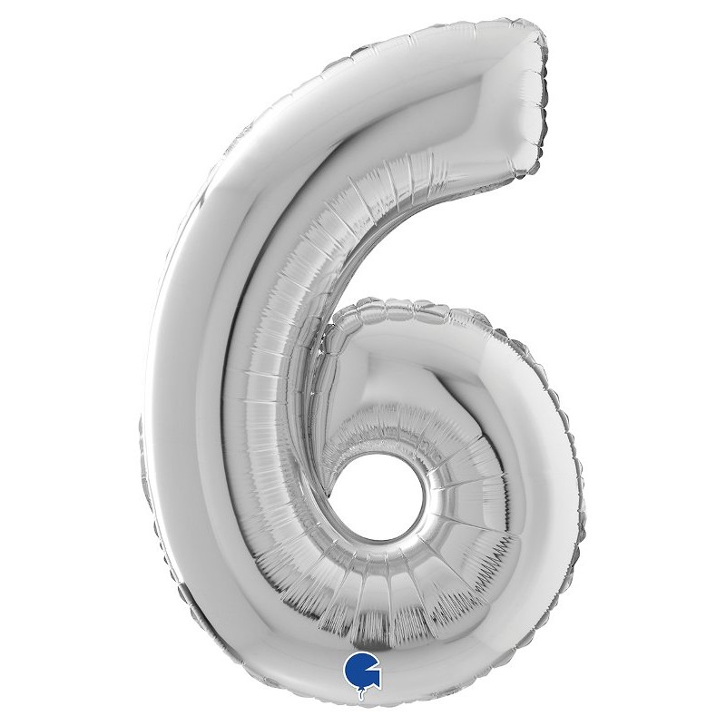 Palloncino Mylar 26'' (65cm) Numero 6 Silver (Argento) di Grabo Srl