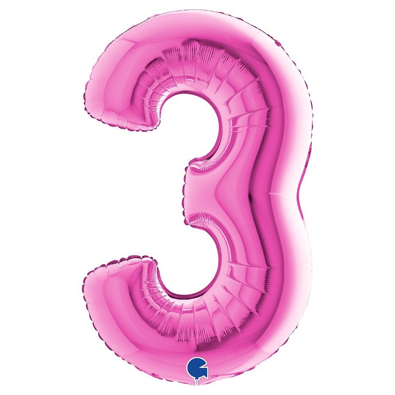 Palloncino Mylar 40'' (100cm) Numero 3 Fuxia di Grabo Srl
