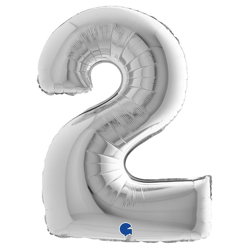Palloncino Mylar 40'' (100cm) Numero 2 Silver (Argento) di Grabo Srl