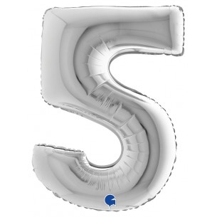 Palloncino Mylar 40'' (100cm) Numero 5 Silver (Argento) di Grabo Srl