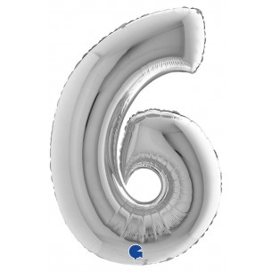 Palloncino Mylar 40'' (100cm) Numero 6 Silver (Argento) di Grabo Srl