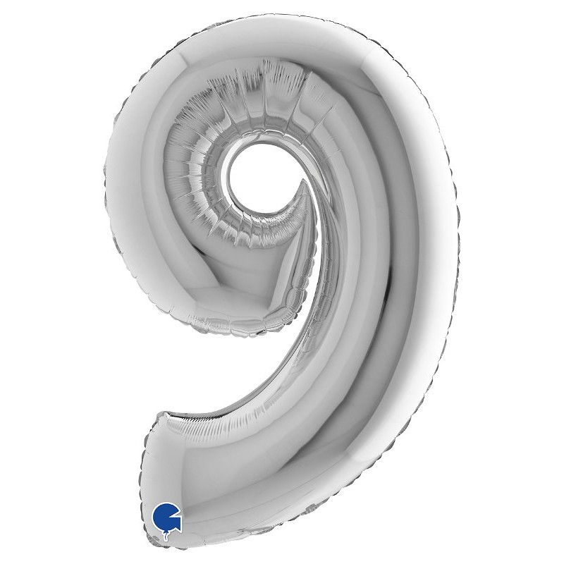 Palloncino Mylar 40'' (100cm) Numero 9 Silver (Argento) di Grabo Srl