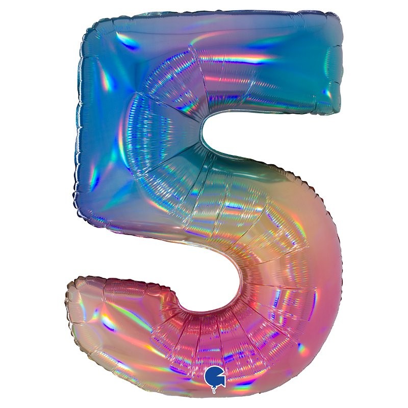 Palloncino Mylar 40'' (100cm) Numero 5 Colourful Rainbow di Grabo Srl