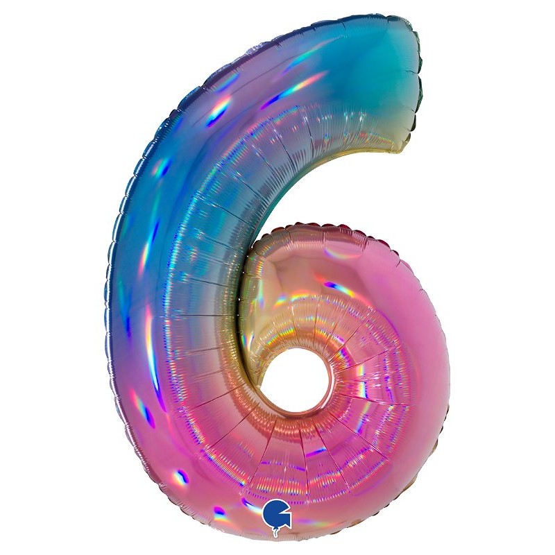 Palloncino Mylar 40'' (100cm) Numero 6 Colourful Rainbow di Grabo Srl