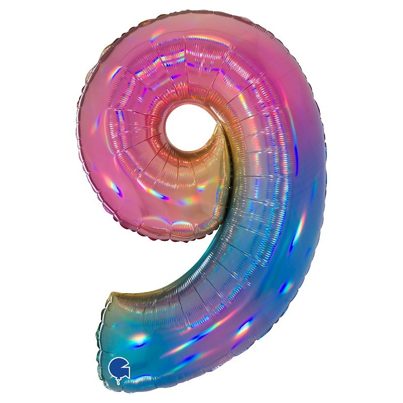 Palloncino Mylar 40'' (100cm) Numero 9 Colourful Rainbow di Grabo Srl