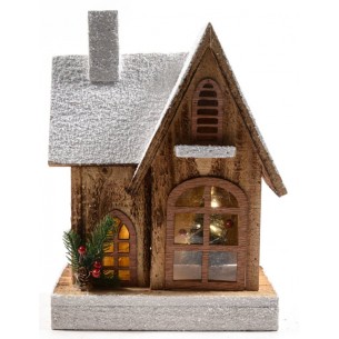 Casa Natalizia in Legno con Luci H.32x23x11cm di Mercury Srl