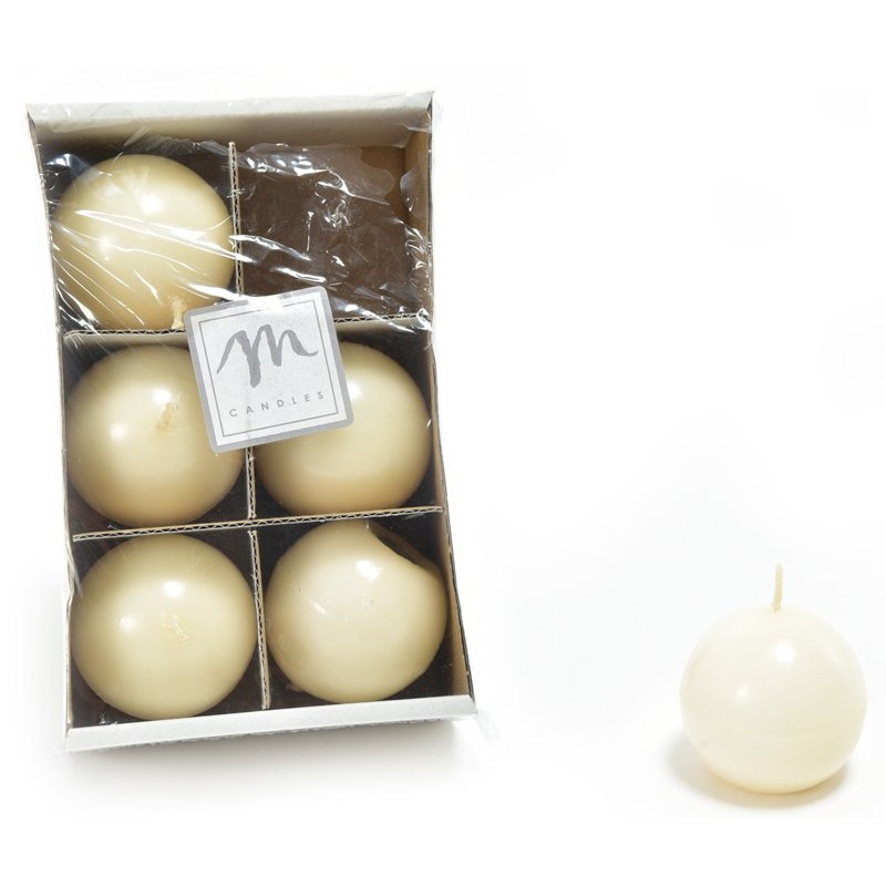 Set 6 Candele Sfera in Cera ''Lucid'' Avorio Diam. Cm 4,5 Scatola Bianca di Mercury Srl