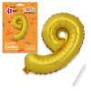 Mylar (Poliammide) Palloncino Numero 9 Oro + Asta 45,30 X 30,30 Cm di Juinsa - Juguetes Industriales, S.A.