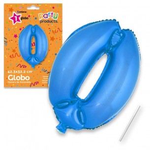 Mylar (Poliammide) Palloncino Numero 0 Blu + Asta 42,30 X 32,20 Cm di Juinsa - Juguetes Industriales, S.A.