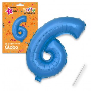 Mylar (Poliammide) Palloncino Numero 6 Blu + Asta 45,30 X 30,70 Cm di Juinsa - Juguetes Industriales, S.A.