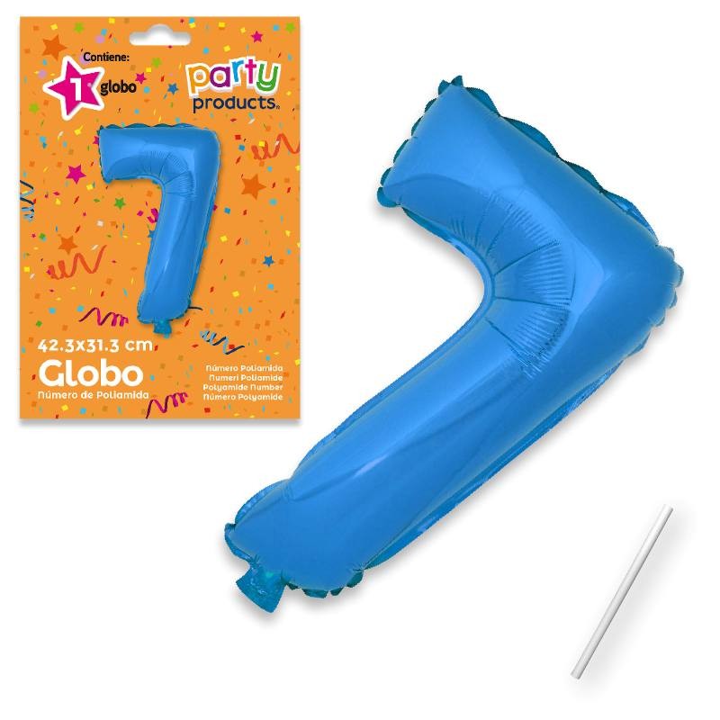 Mylar (Poliammide) Palloncino Numero 7 Blu + Asta 42,30 X 31,30 Cm di Juinsa - Juguetes Industriales, S.A.