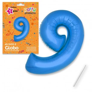 Mylar (Poliammide) Palloncino Numero 9 Blu + Asta 45,30 X 30,30 Cm di Juinsa - Juguetes Industriales, S.A.