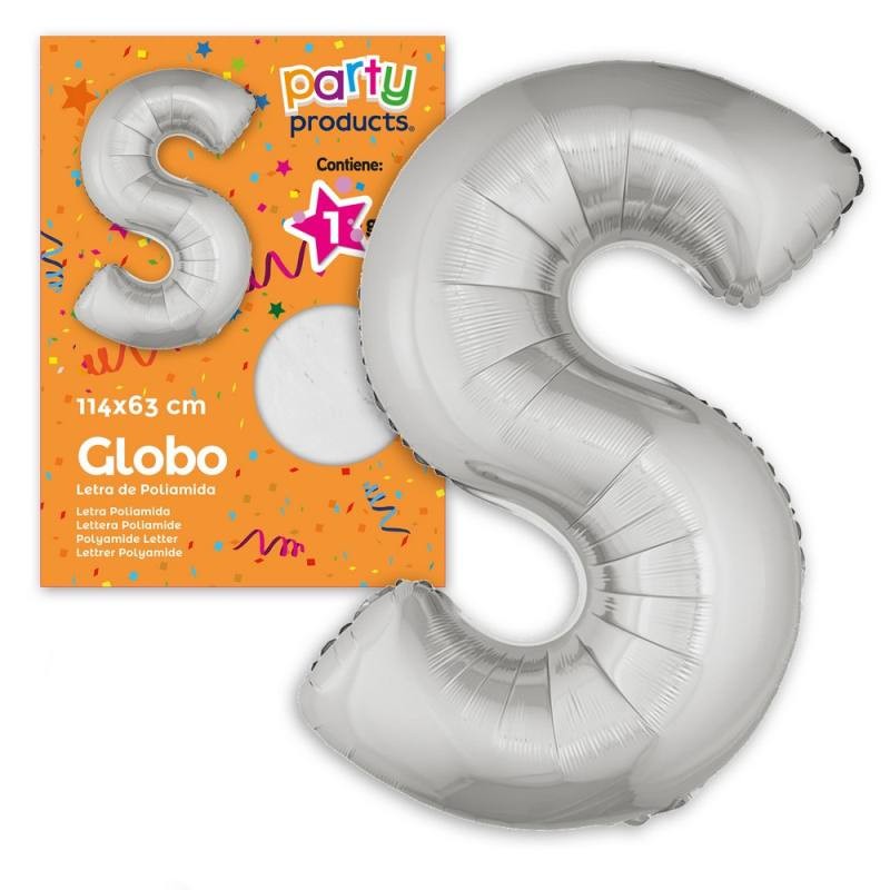 Image of (Mylar-Poliammide) Palloncino Lettera S Argento 114 X 63 Cm di Juinsa - Juguetes Industriales, S.A. - Party - Palloncini Lattice Monocolore