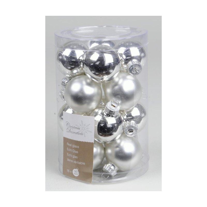 Glass Mini Baubles Shiny-Matt Silver di Kaemingk