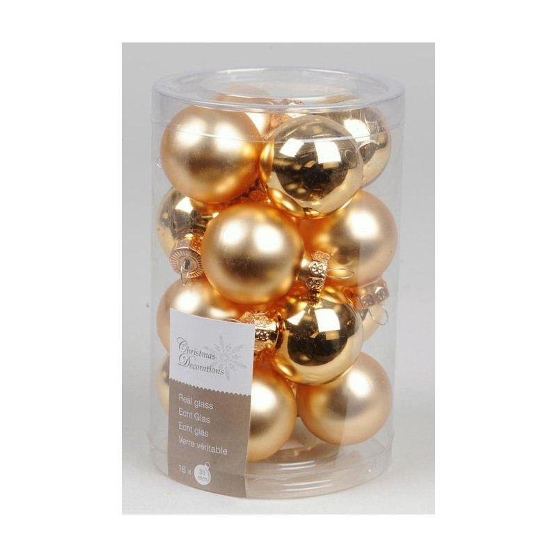 Glass Mini Baubles Shiny-Matt Light Gold di Kaemingk