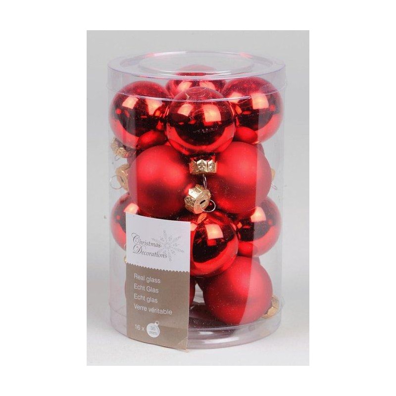 Glass Mini Baubles Shiny-Matt, Colour: Christmas Red, Size: Dia3.5cm di Kaemingk