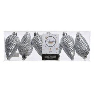 Pinecone Shatterproof Glitter Silver di Kaemingk