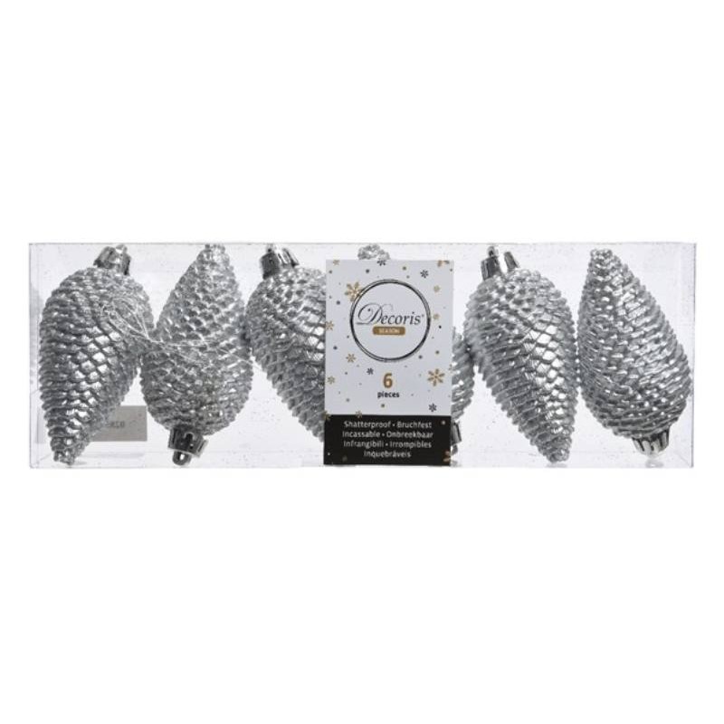 Pinecone Shatterproof Glitter Silver di Kaemingk