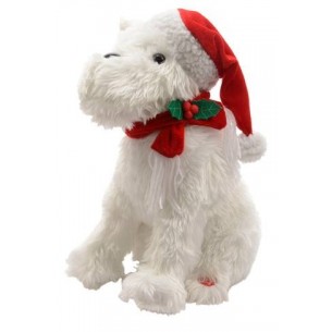 Pes Singing Dog W Xmas Hat Bo, Colour: White, Size: 19x24x30cm di Kaemingk