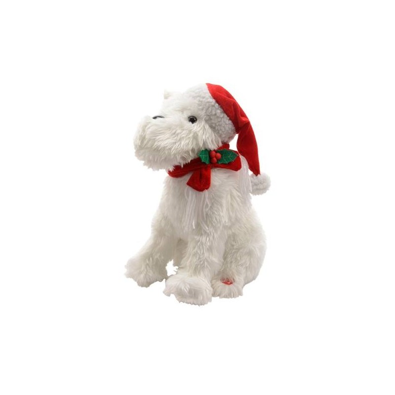 Pes Singing Dog W Xmas Hat Bo, Colour: White, Size: 19x24x30cm di Kaemingk