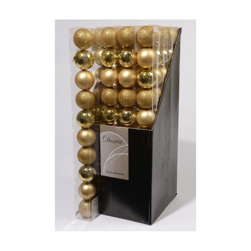 Baubles Shatterproof Shiny, Matt, Glitter Mix Light Gold di Kaemingk
