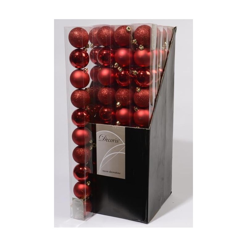 Baubles Shatterproof Shiny, Matt, Glitter Mix Christmas Red di Kaemingk