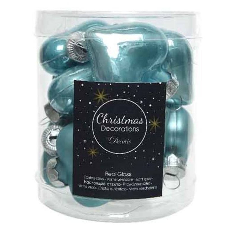 Confezione Mini Cuori da Albero Colore Blu Artico Lucido/Opaco di Kaemingk
