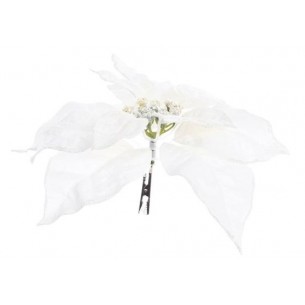 Poinsettia On Clip Polyester Glitter Fin On Edges White di Kaemingk