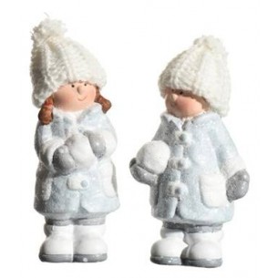 Ceramic Child W Neveball 2ass Boy - Girl con Knitted Hat Confezionato per Piece in Paperwrap di Kaemingk