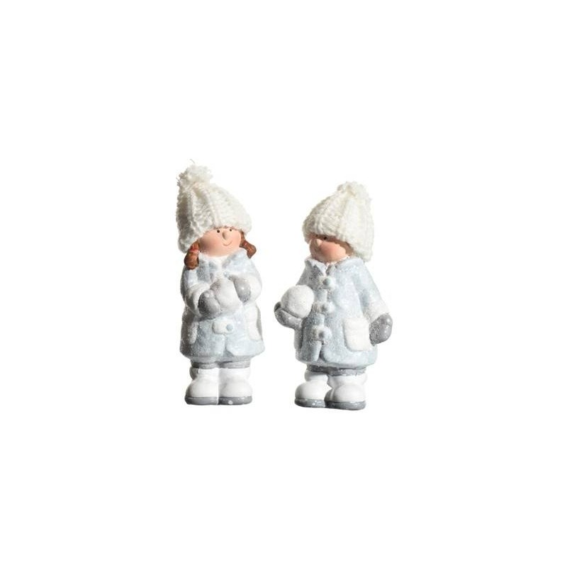 Ceramic Child W Neveball 2ass Boy - Girl con Knitted Hat Confezionato per Piece in Paperwrap di Kaemingk