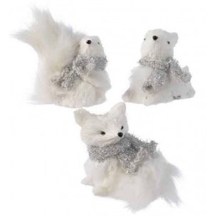 Animali di Cotone da Appendere con Sciarpa Colore Bianco 3ass di Kaemingk