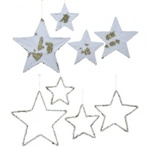 Set 4 Stelle in Ferro da Appendere con Paillettes Colore Bianco/Oro - 2ass di Kaemingk