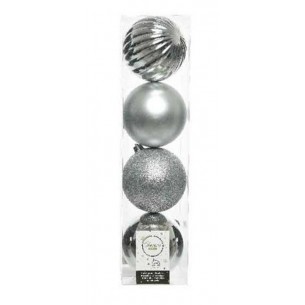 Confezione 4 Palline Colore Argento Decorazioni Assortite di Kaemingk