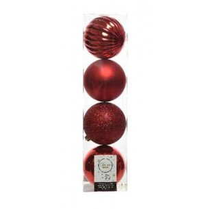 Confezione 4 Palline Colore Rosso Decorazioni Assortite di Kaemingk