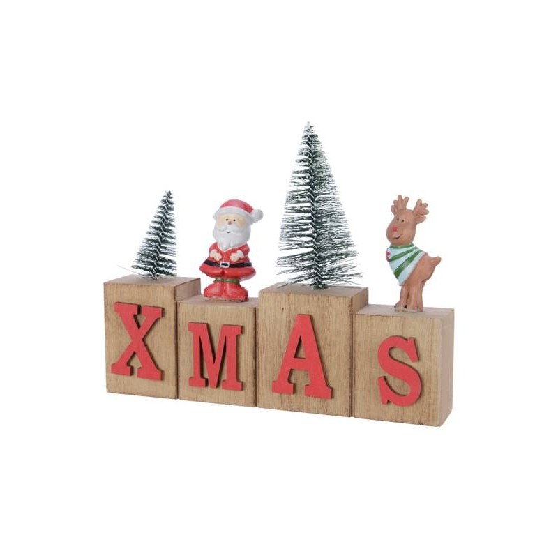 Pinewood Xmas Decoration Text, Colour: Red, Size: 3x16cm di Kaemingk