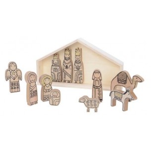 Wood Nativityset in Wood House, Colour: Natural, Size: 5x35x20cm di Kaemingk