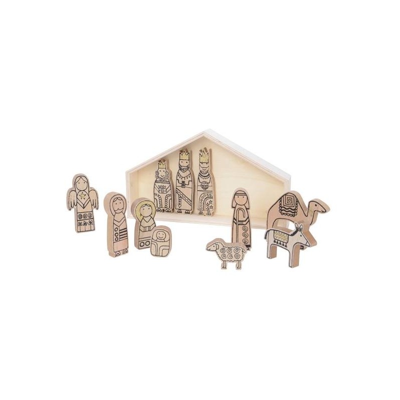 Wood Nativityset in Wood House, Colour: Natural, Size: 5x35x20cm di Kaemingk