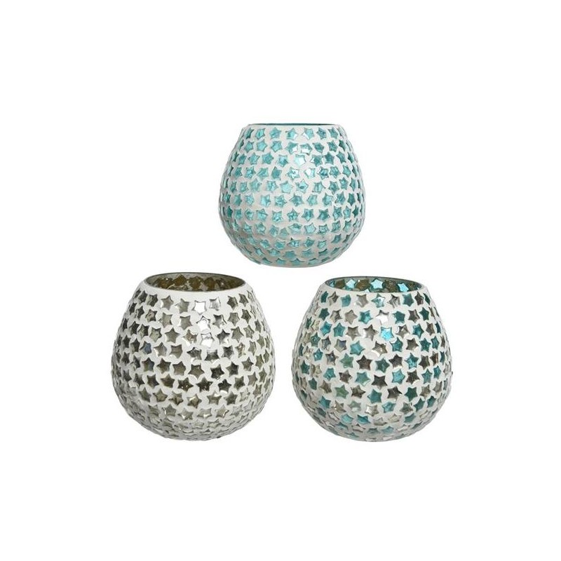 Gl Tlighth W Star Mosiac 3clas, Colour: White/Blue, Size: Dia10x10cm di Kaemingk