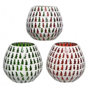 Gl Tlighth Tree Mosaic 3class, Colour: Green/Red, Size: Dia10x10cm di Kaemingk