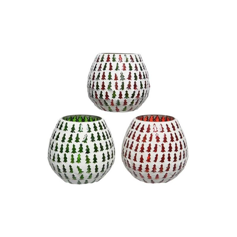 Gl Tlighth Tree Mosaic 3class, Colour: Green/Red, Size: Dia10x10cm di Kaemingk