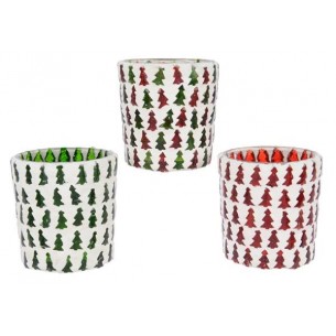 Gl Tlighth Tree Mosaic 3class, Colour: Green/Red, Size: Dia7x7cm di Kaemingk
