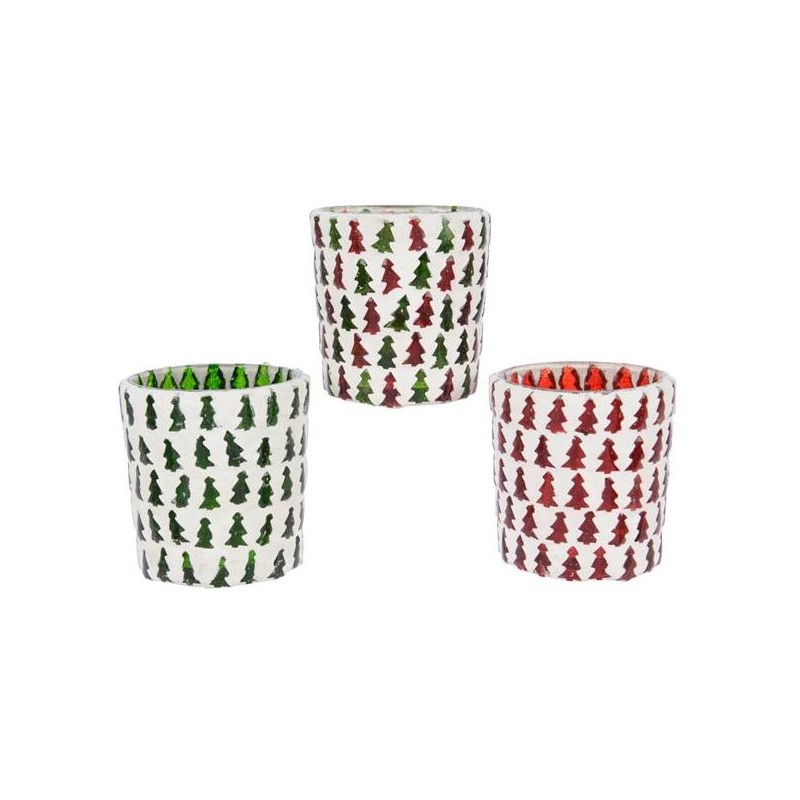 Gl Tlighth Tree Mosaic 3class, Colour: Green/Red, Size: Dia7x7cm di Kaemingk
