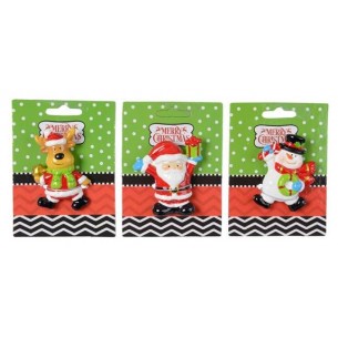 Magnet Earthenware Figure Deer, Santa, Snowman 3ass Assorted di Kaemingk