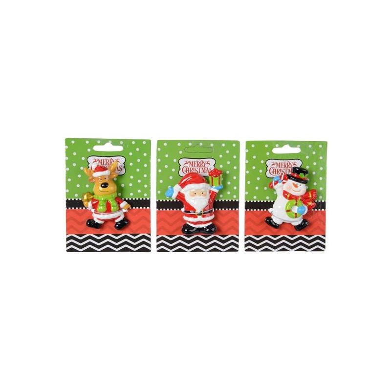 Magnet Earthenware Figure Deer, Santa, Snowman 3ass Assorted di Kaemingk