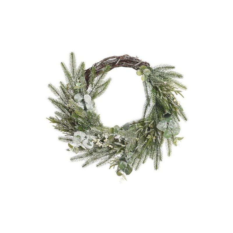 Deco Wreath Frosted Berries, Colour: Green/White, Size: Dia50x12cm di Kaemingk