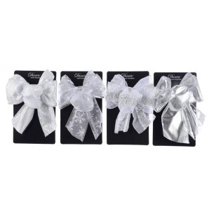 Polyester Bow W Wire 4ass, Colour: Silver, Size: 11x15cm di Kaemingk