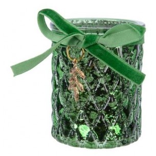 Gl Tlighth Ant Gold Leave, Colour: Pine Green, Size: Dia6.5x7.5cm di Kaemingk